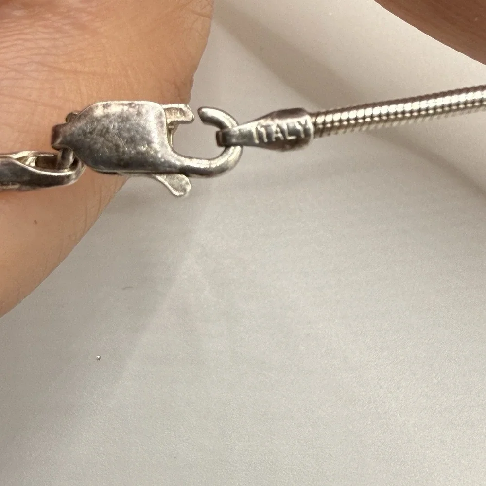 Italy 925 Sterling Silver Bead Station Snake Chain Necklace Lobster Closure